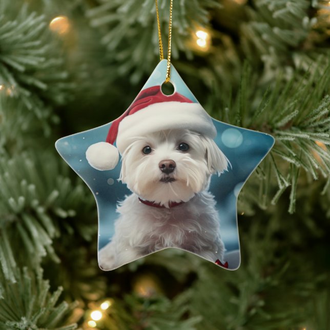 Unique Maltese Christmas, Gift For Dog Lovers Ceramic Ornament (Tree)
