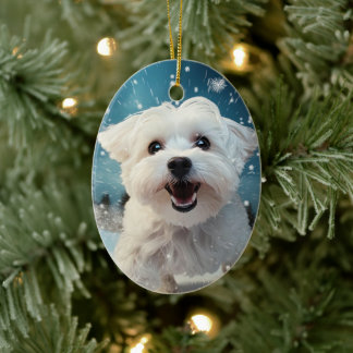 Unique Maltese Christmas, Gift For Dog Lovers Ceramic Ornament