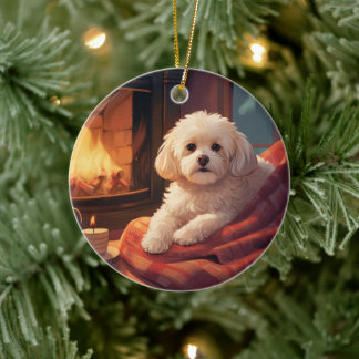 Unique Maltese Christmas, Gift For Dog Lovers Ceramic Ornament