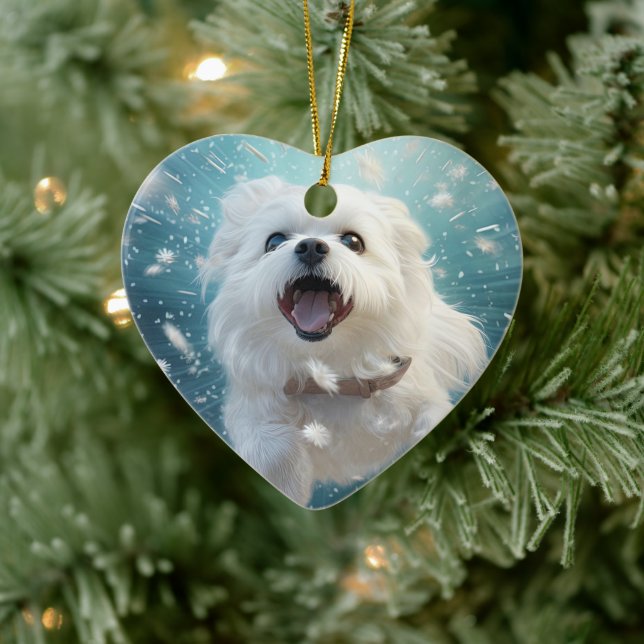 Unique Maltese Christmas, Gift For Dog Lovers Ceramic Ornament (Tree)
