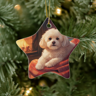 Unique Maltese Christmas, Gift For Dog Lovers Ceramic Ornament