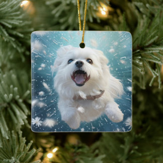 Unique Maltese Christmas, Gift For Dog Lovers Ceramic Ornament
