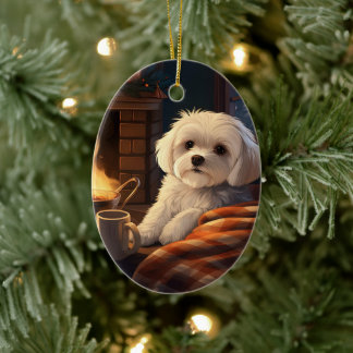 Unique Maltese Christmas, Gift For Dog Lovers Ceramic Ornament