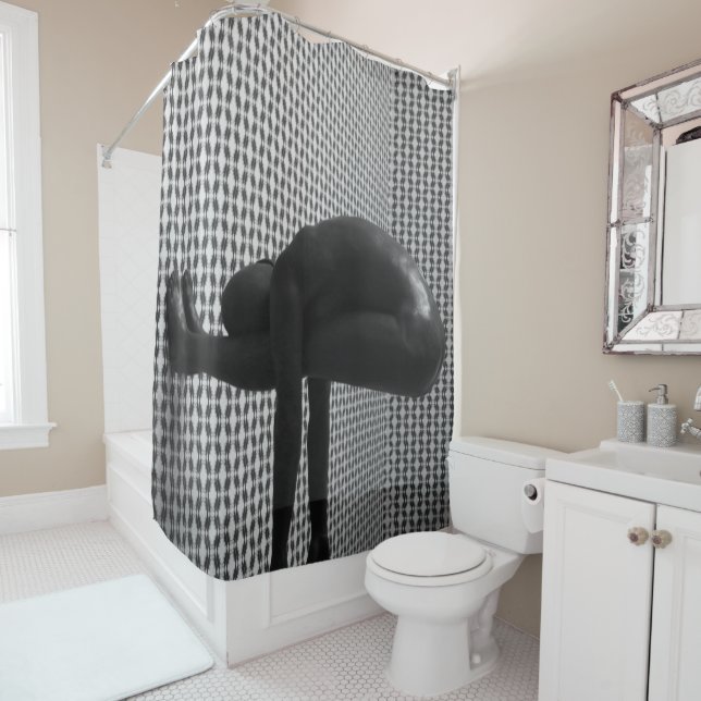 Unique man abstract pop art black white checkered shower curtain (In Situ)
