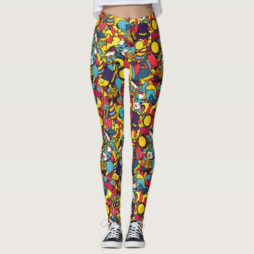 Unique Mardi Gras Art Patterned Leggings