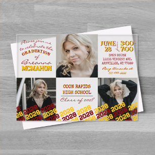 Unique Maroon & Gold Graduation 3 Photo Frosted  Acrylic Invitations