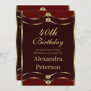 Unique Maroon Red And Gold Geometric Birthday Invitation