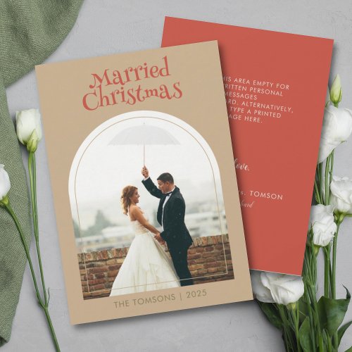 Unique Married Christmas Wedding Thank you Photo Holiday Card