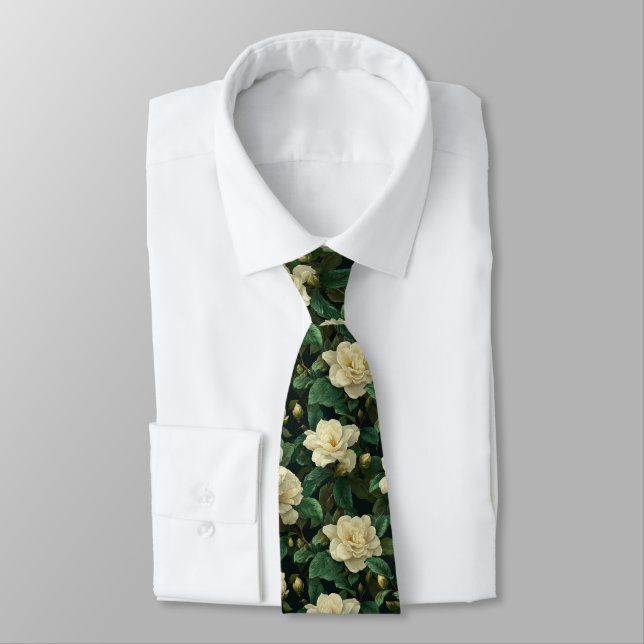 Unique Mens Accessories Gardenias Floral Neck Tie (Tied)