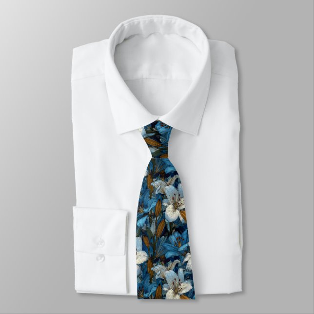 Unique Mens Fashion Lilies Flower Neck Tie (Tied)