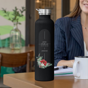 Unique Merry Christmas Floral Minimalist Custom Water Bottle