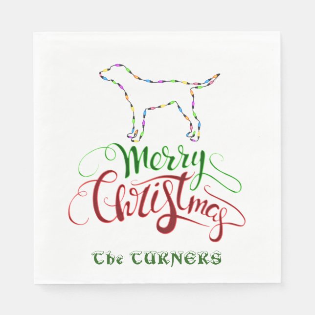 Unique Merry Christmas Light Bulbs Dog Monogram Paper Napkins (Front)