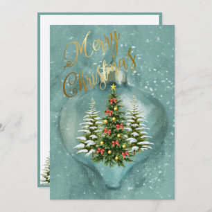 Unique Merry Christmas Trees Ornament Snow Holiday Card