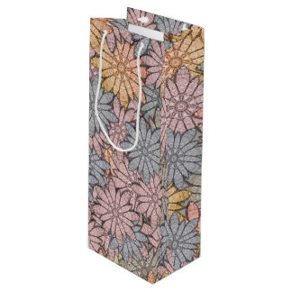 Unique Metallic Flowers Wine Gift Bag