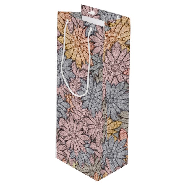 Unique Metallic Flowers Wine Gift Bag (Front Angled)