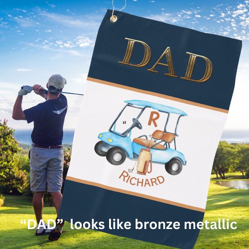 Unique Metallic Look DAD Golf Cart Monogram Name Golf Towel