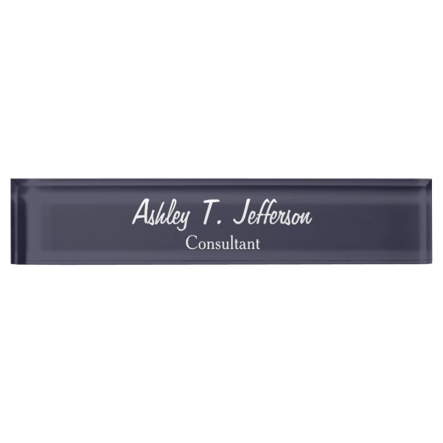 Unique Midnight Blue Script Classical Handwriting Name Plate (Front)