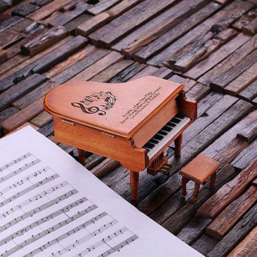 Unique Miniature Baby Piano Cherry Wood Music Box (Left)