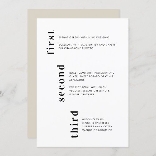 Unique Minimal Beige Vertical Text Wedding Menu