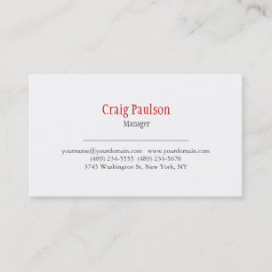 Unique Minimal Classical White Red Business Card
