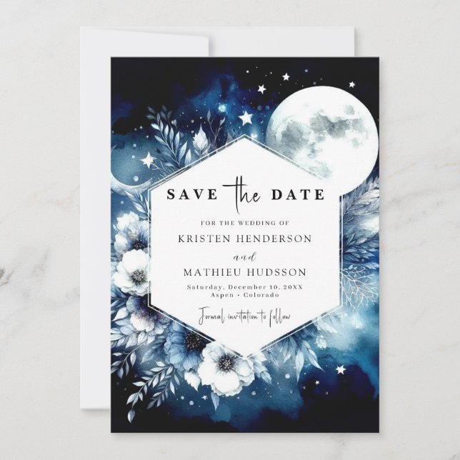 Unique Minimal Moonlit Wedding Save The Date (Front)
