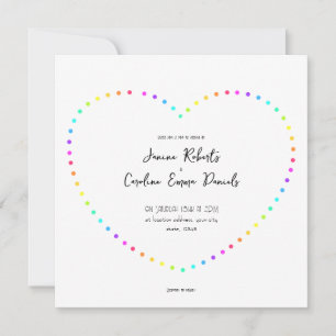 Unique Minimal Rainbow Dots Heart LGBT Wedding Invitation