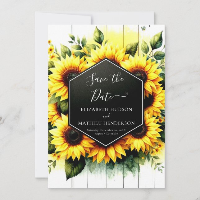 Unique Minimal Sunflower Wedding Save The Date (Front)