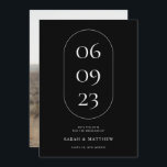Unique Minimalist Black and White Wedding Save The Date<br><div class="desc">This unique and minimalist wedding save the date card features modern typography in white on a black background. Personalize this monochrome photo save the date card with your own wedding information and your favorite image on the back.</div>