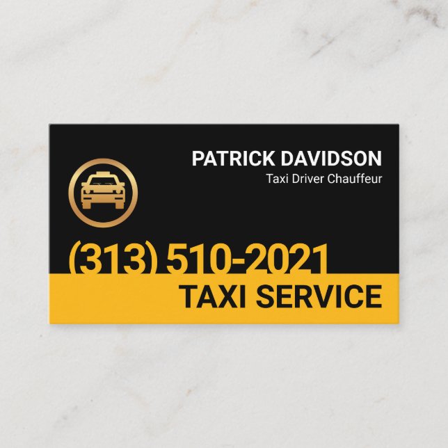 Unique Minimalist Black Yellow Layers Taxi Driver Business Card (Front)