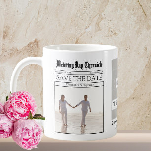 Unique Minimalist Custom Newspaper Save the Date Coffee Mug
