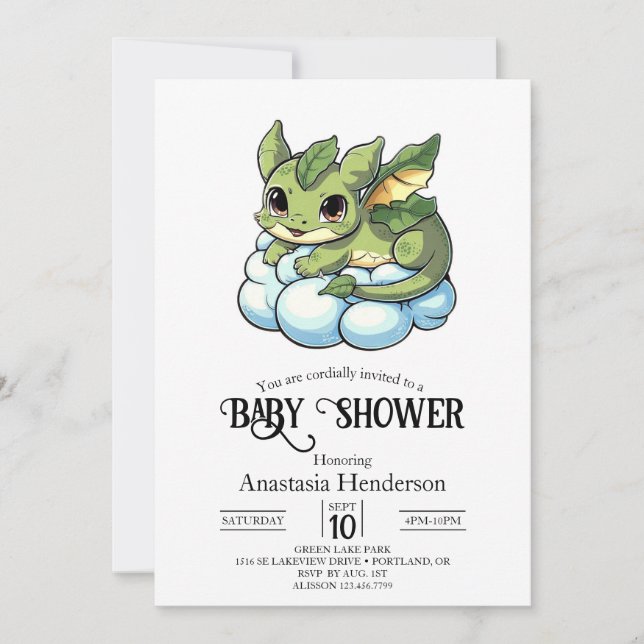 Unique Minimalist Digital Dragon Baby Shower Invitation (Front)