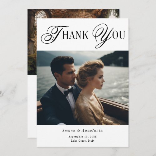 Unique Minimalist Elegant 2 Photo Wedding Thank You Card