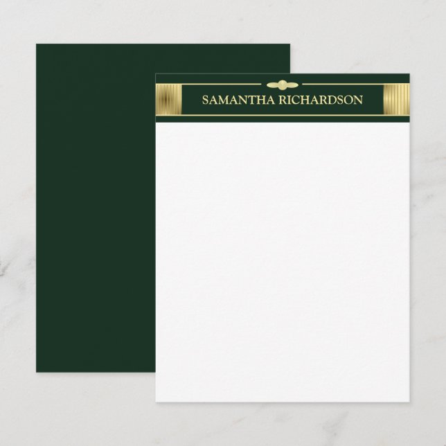 Unique Minimalist Emerald Green And Gold Name Note Card (Front/Back)