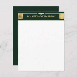 Unique Minimalist Emerald Green And Gold Name Note Card
