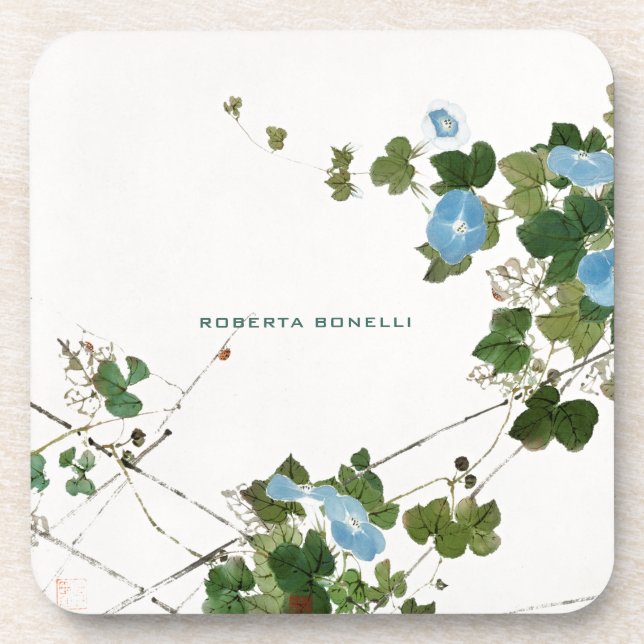Unique Minimalist Floral Name Lithograph Elegant Beverage Coaster (Front)