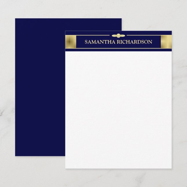 Unique Minimalist Navy Blue And Gold Name Note Card (Front/Back)