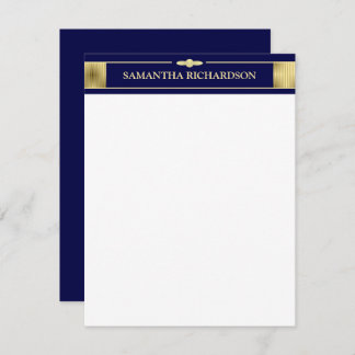 Unique Minimalist Navy Blue And Gold Name Note Card