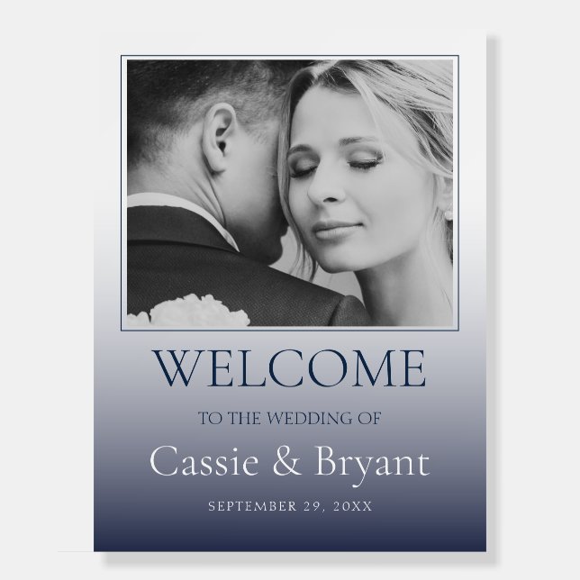 Unique Minimalist Navy Blue Wedding Welcome Sign (Front)
