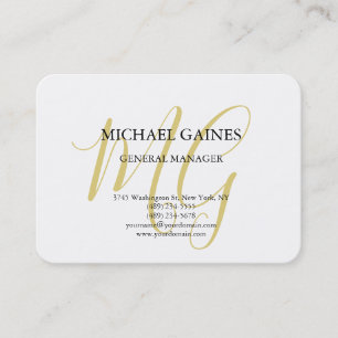 Unique Minimalist Plain Gold Color Monogram White Business Card