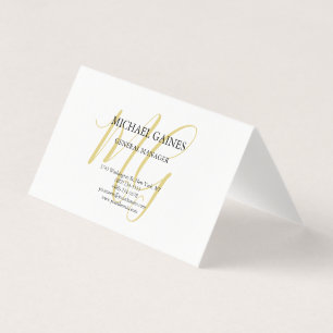 Unique Minimalist Plain Gold Color Monogram White Business Card