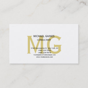 Unique Minimalist Plain Gold Color Monogram White Business Card