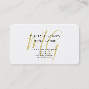 Unique Minimalist Plain Gold Color Monogram White Business Card