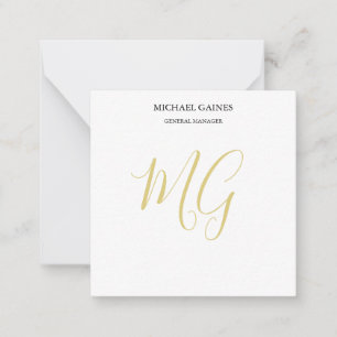 Unique Minimalist Plain Gold Color Monogram White Note Card