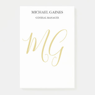 Unique Minimalist Plain Gold Color Monogram White Post-it Notes