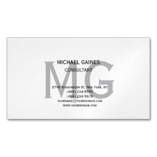 Unique Minimalist Plain Grey Monogram Black White  Business Card Magnet