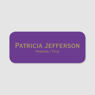 Unique Minimalist Royal Purple & Gold Professional Name Tag