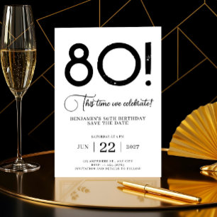 Unique Minimalist Save The Date 80th Birthday Invitation