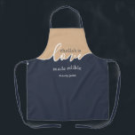 Unique Minimalist Script Challah is Love Apron<br><div class="desc">Unique minimalist script Challah is Love Made Edible. NAVY & TAN Apron. Clean Modern Script design will make your favorite baker smile.Your Homemade Challah is a frame-worthy work of art. Sign your masterpiece with a flourish with this understated classy ALL-OVER PRINT APRON..Coordinates with our matching Rising Challah Dough Cover which...</div>