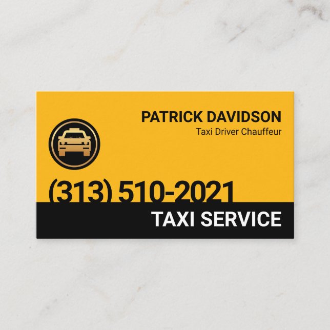 Unique Minimalist Yellow Black Layers Taxi Driver Business Card (Front)