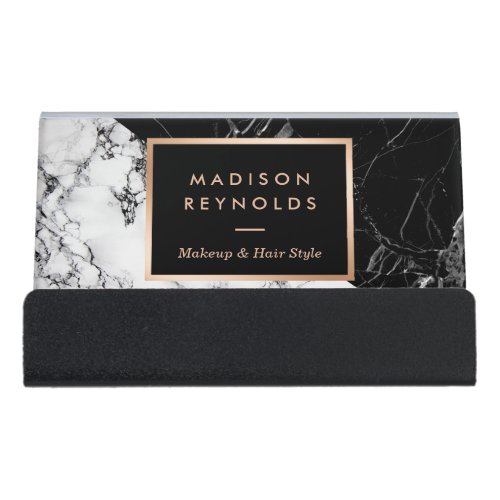 Unique Mixed Black White Marble Desk Business Card Holder